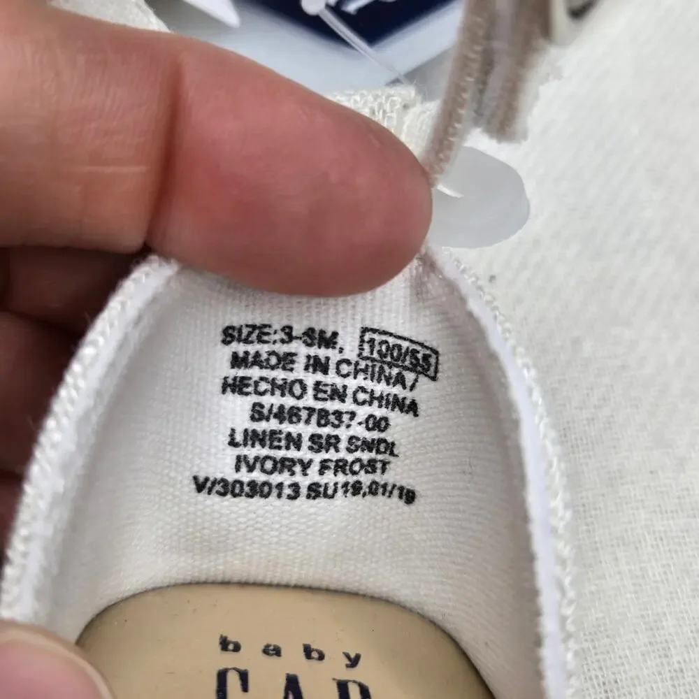 NWT BABY GAP White w/ Black Stripes and Tan Linen Sandals Size 3-6mo